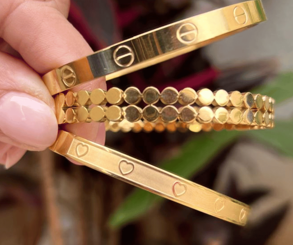Bracelete de Aço com coração - Aço com banho