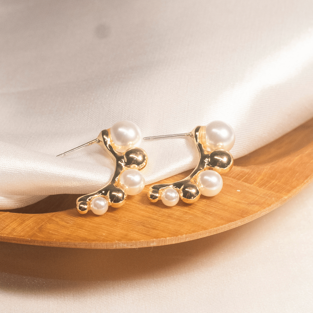 Ear Hook Perola e Bolinha - Pino de aço