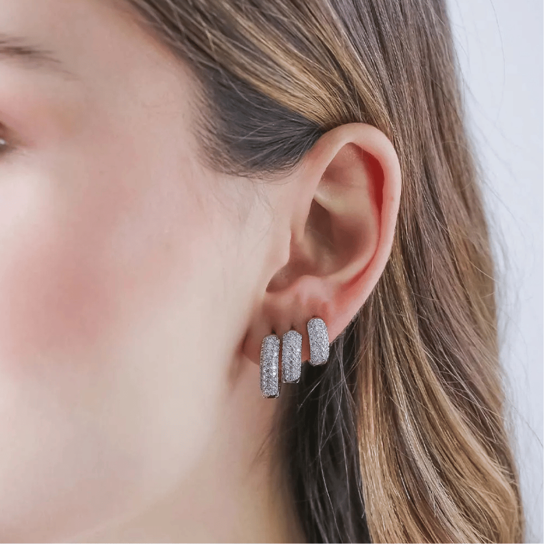 Trio de Argola Clik Cravejado 15/12/10mm 3fileiras