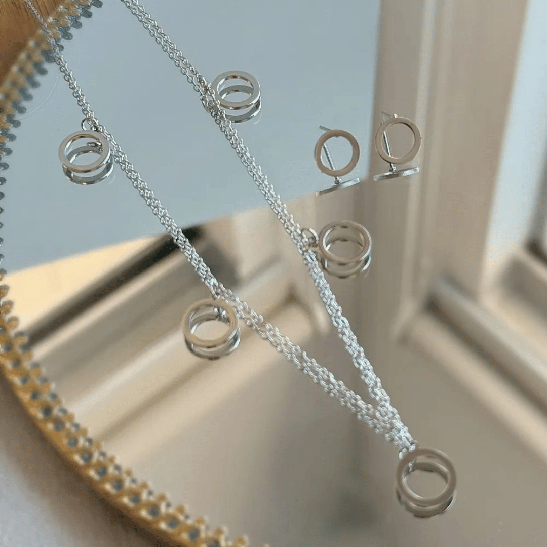 Conjunto de Círculos Vazados - Aço inox com banho de Ouro