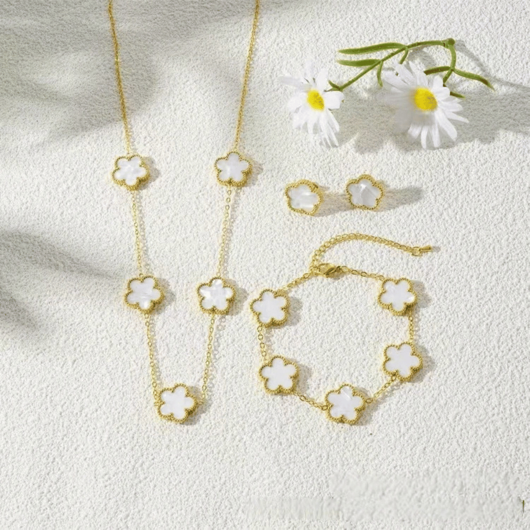 Pulseira Trevo Aço com Banho de ouro 15mm - Madre Pérola