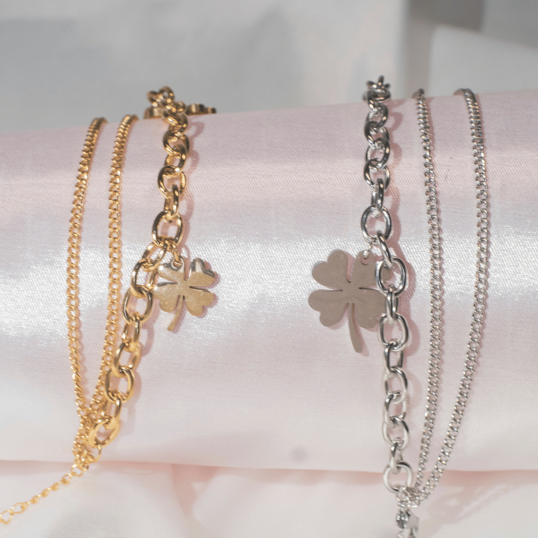 Pulseira Berloque Trevo - Aço Inox com Banho