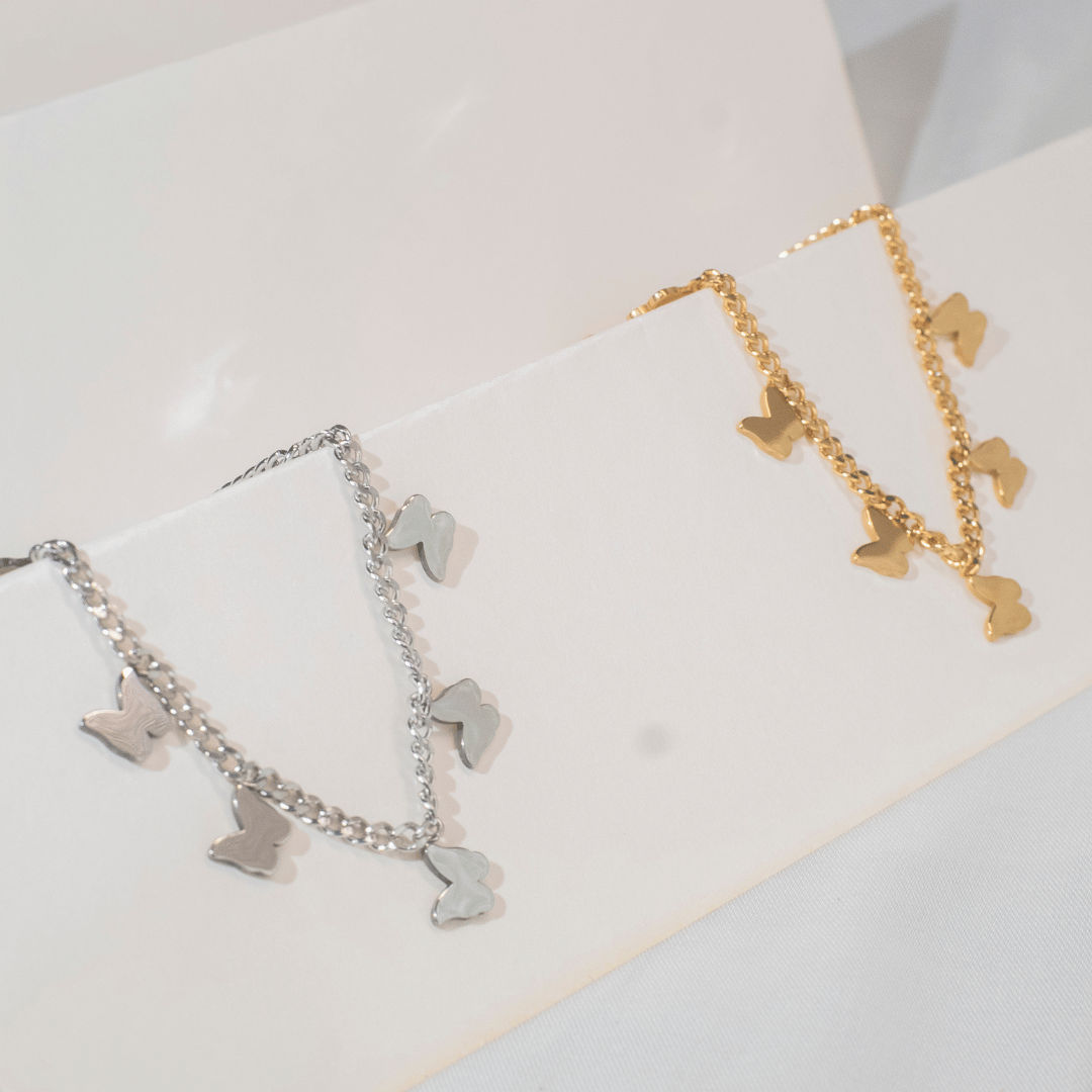 Pulseira Borboletas - Aço inox com Banho