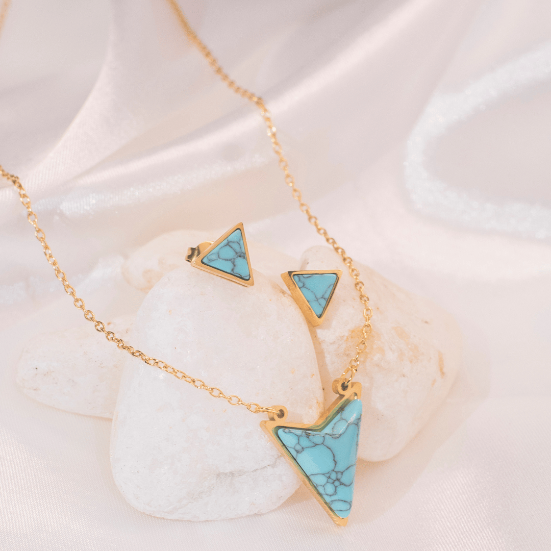 Conjunto Triangulo Turquesa - Aço Inox com Banho