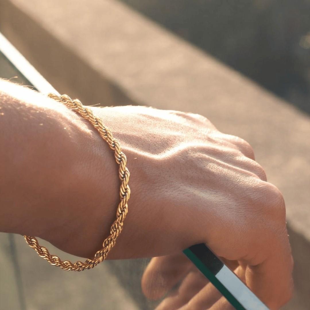 Pulseira Cordão Torcido 8mm 21cm - Aço com Banho