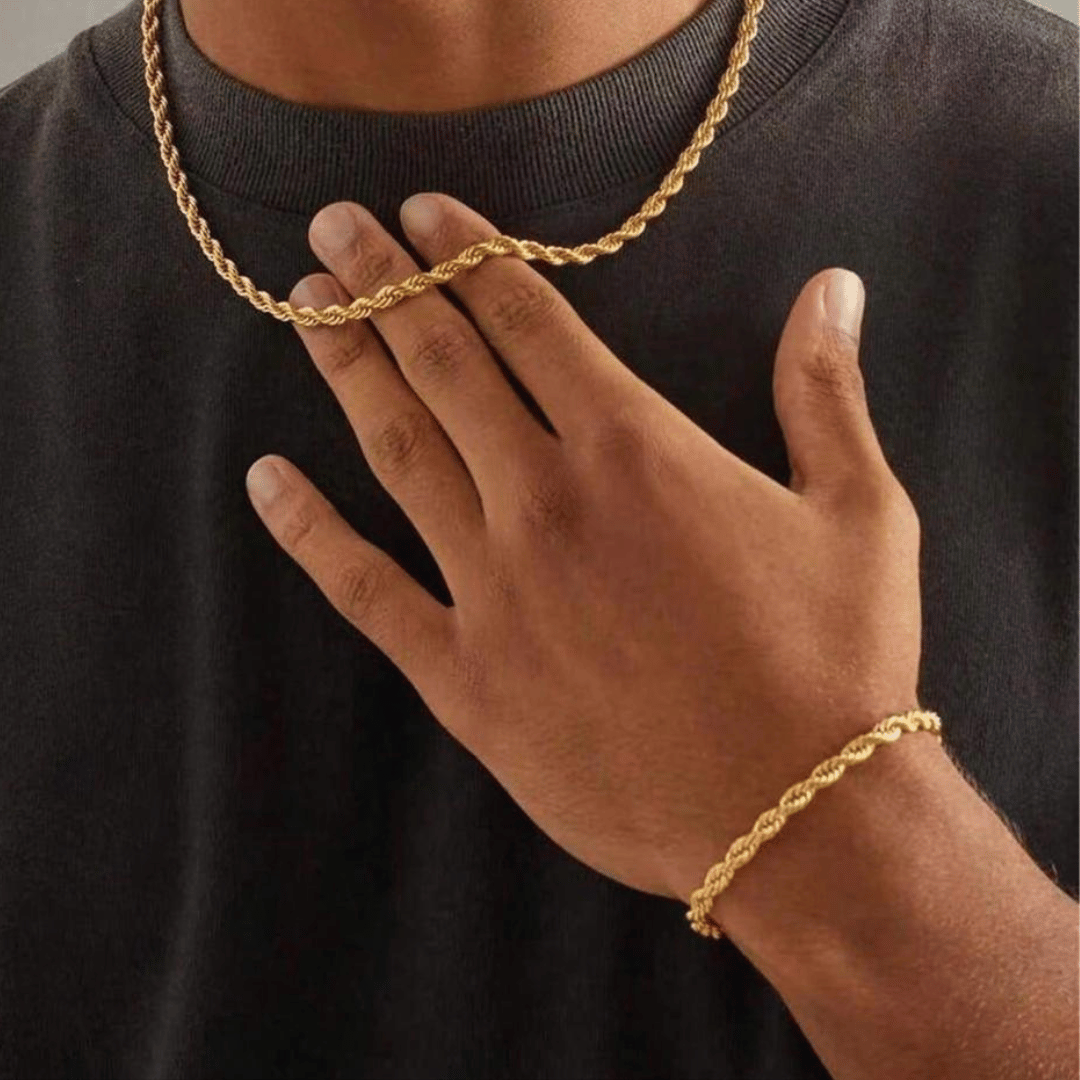 Pulseira Cordão Torcido 8mm 21cm - Aço com Banho