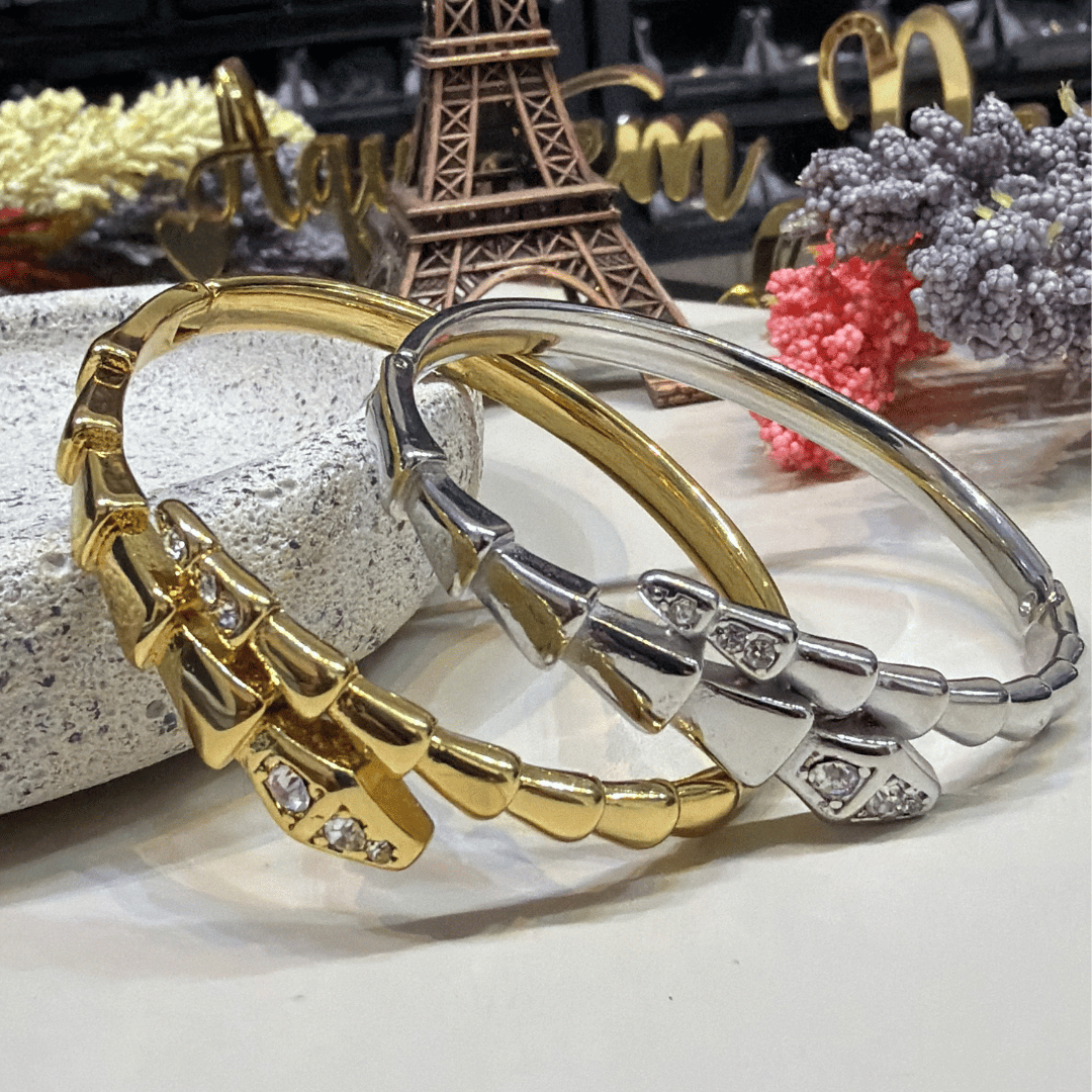 Bracelete de Cobra - Aço com Banho de Ouro