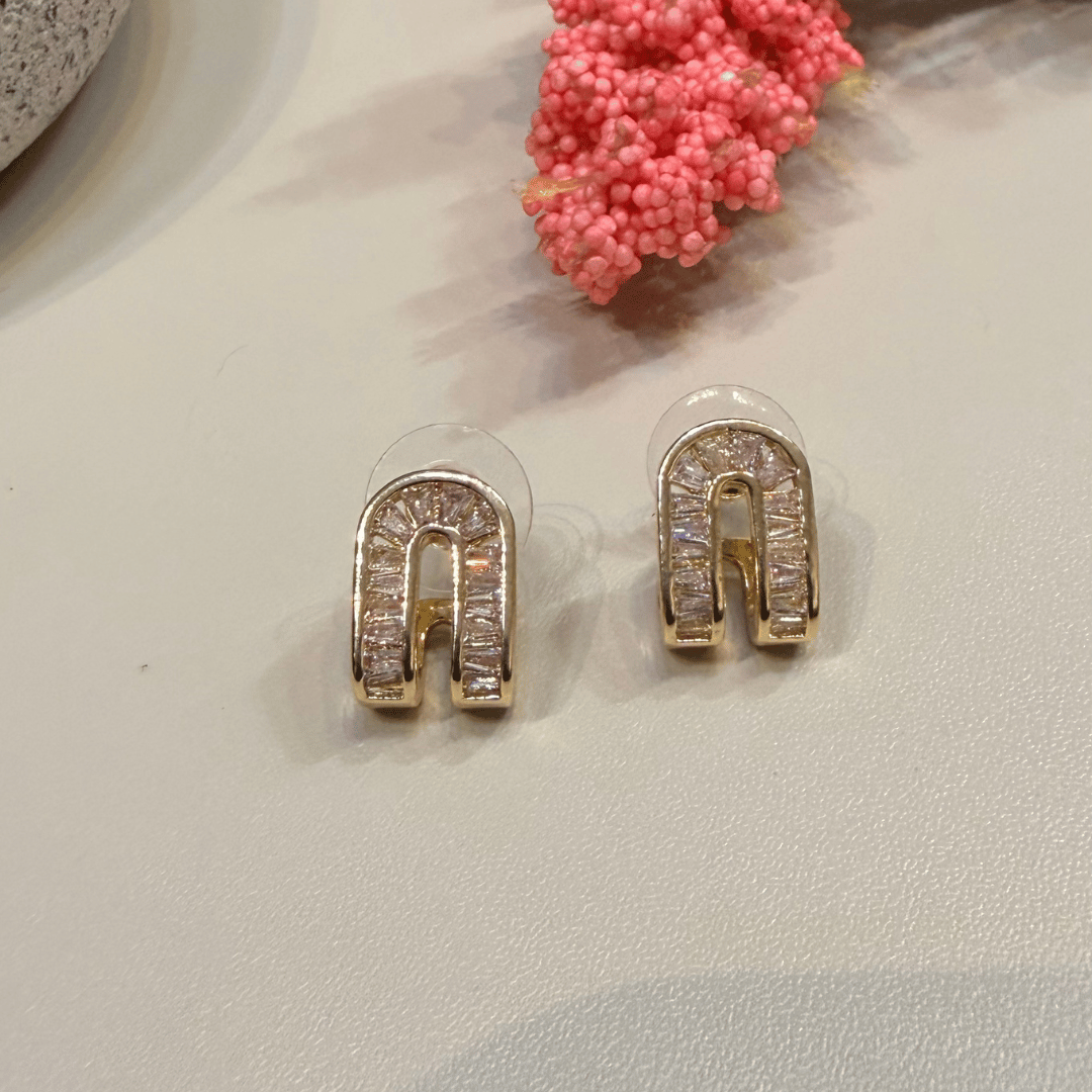 Brinco Cravejado Baguetes - Banhado a ouro