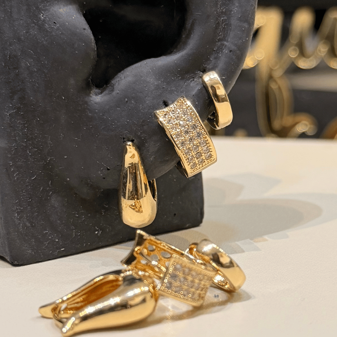 Trio brinco Clik - Banho de Ouro