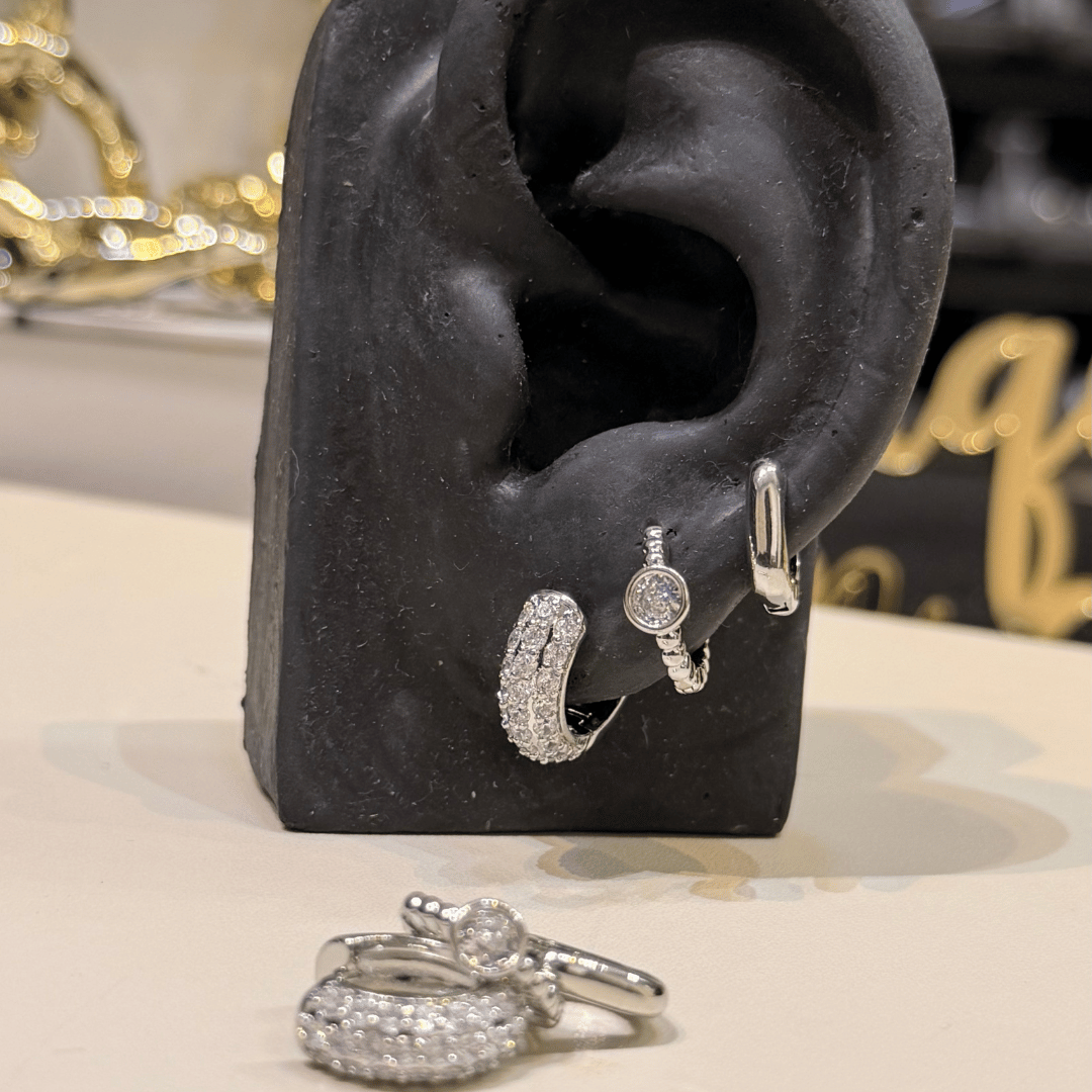 Brinco Trio de Cik Cravejado - Banho de ouro