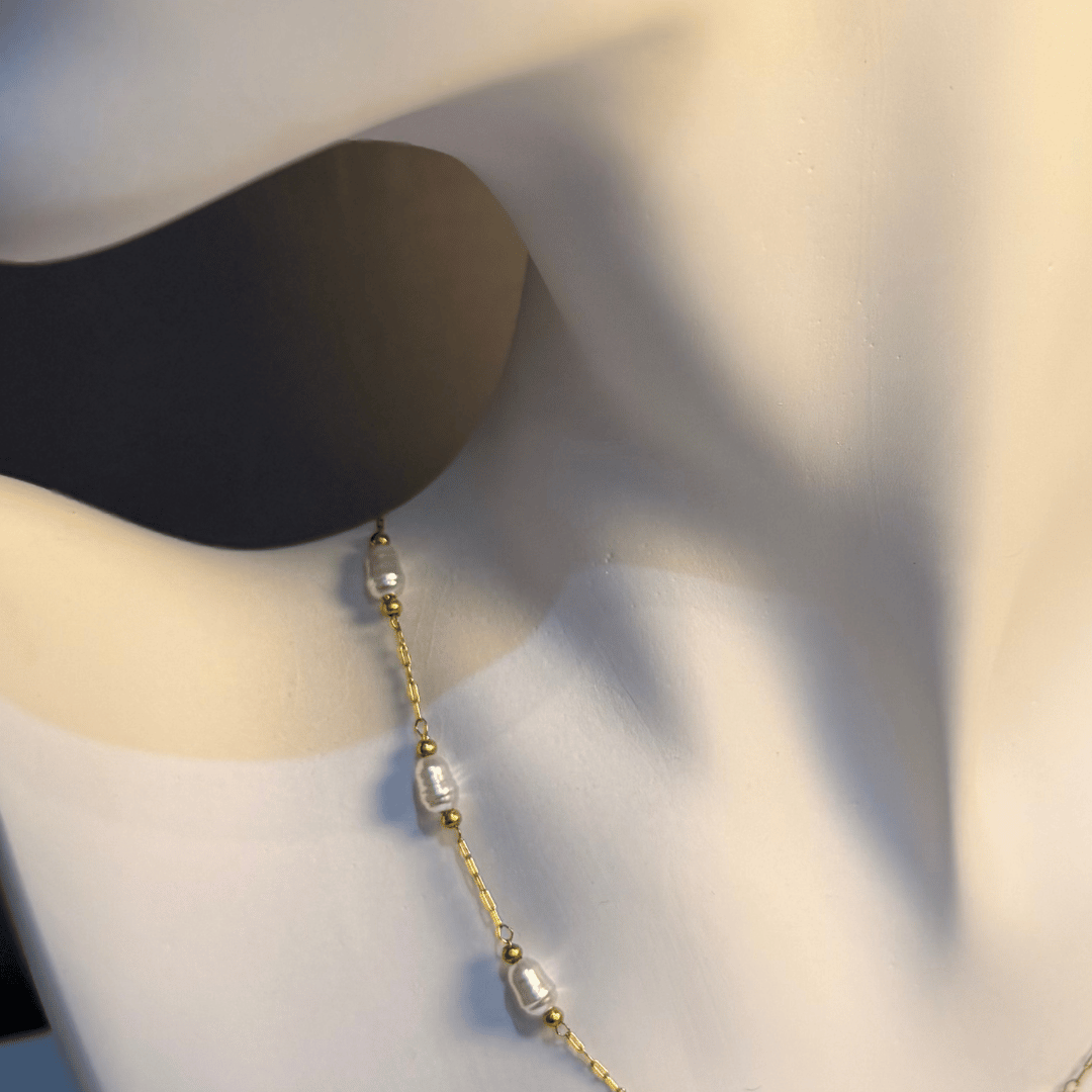 Colar Pérolas Agua doce - Aço com Banho