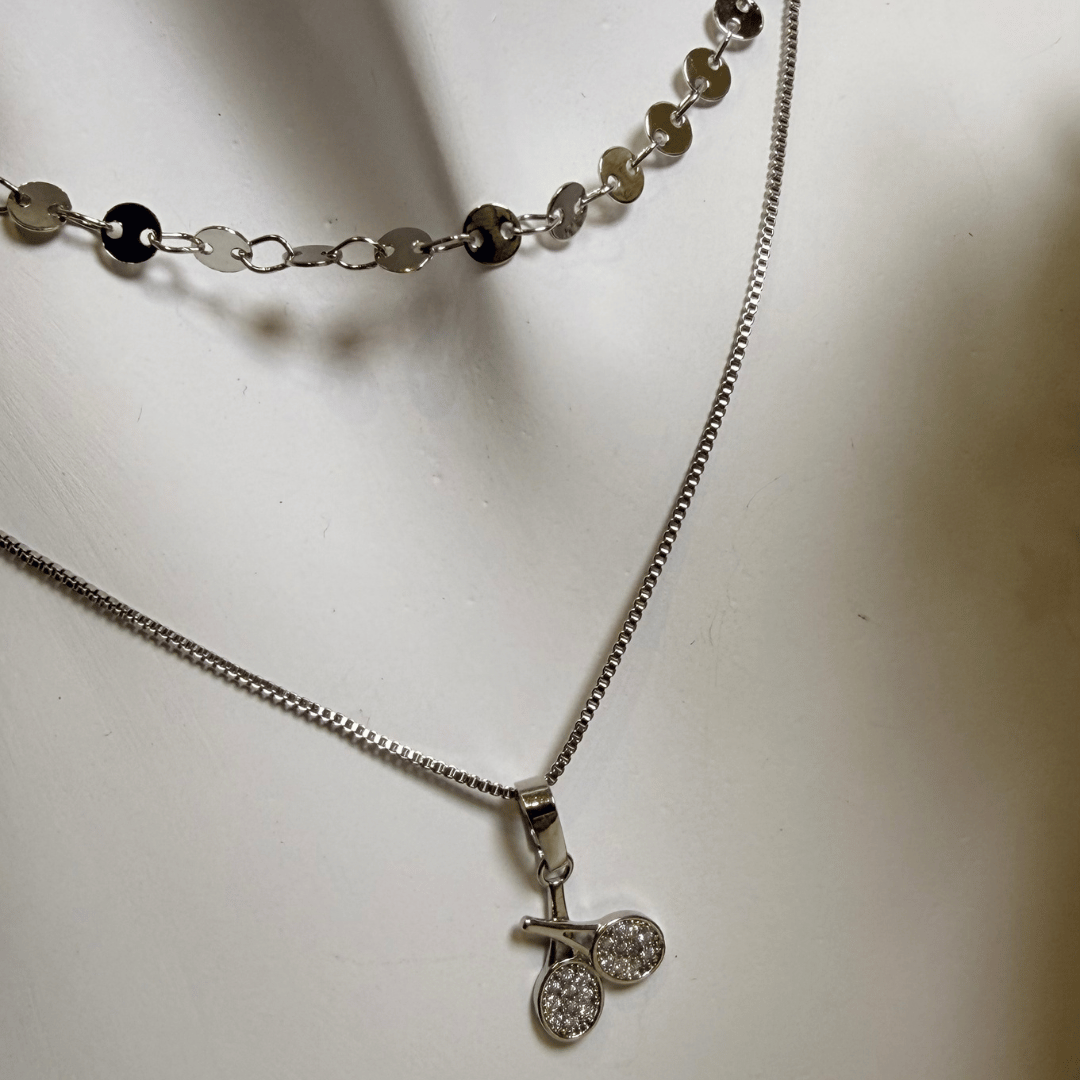 Conjunto Choker e veneziana Pingente Raquete - Banho de Rodio