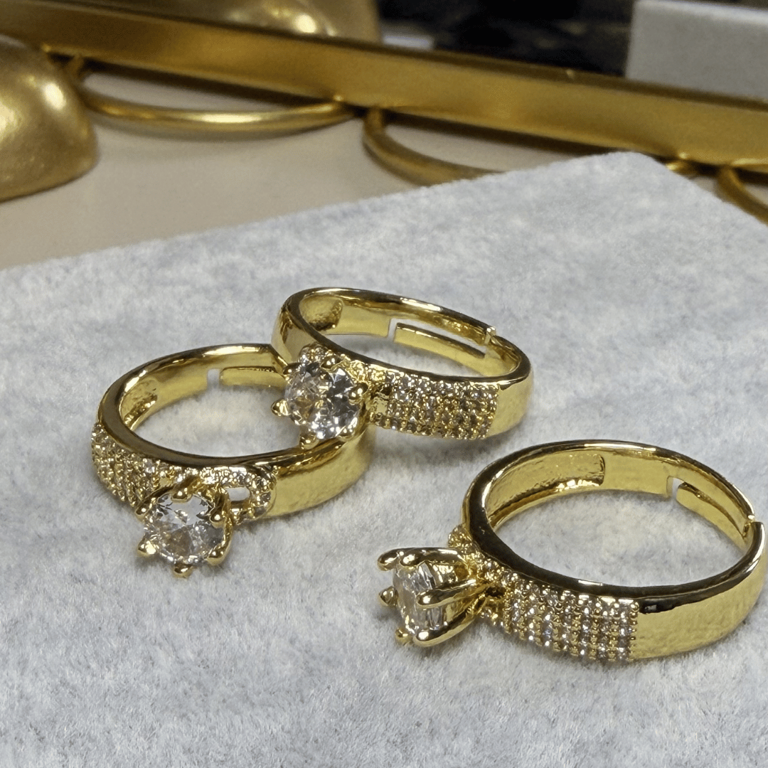 Anel Solitário cravejado - Regulavel