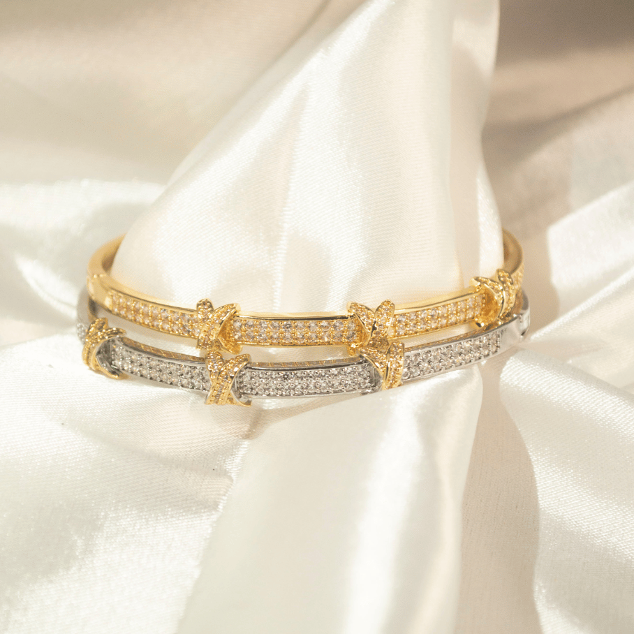 Bracelete Cravejado Mix Banhos X Dourado cravejado