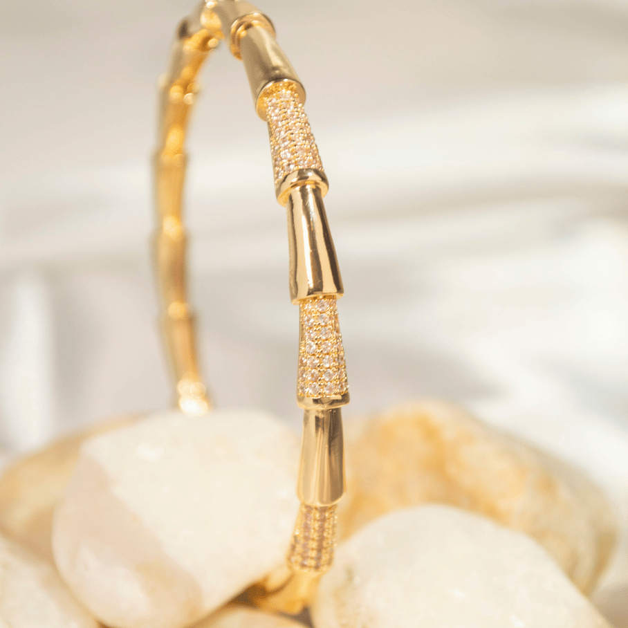 Bracelete Cones 3 cravejados - Banho de Ouro