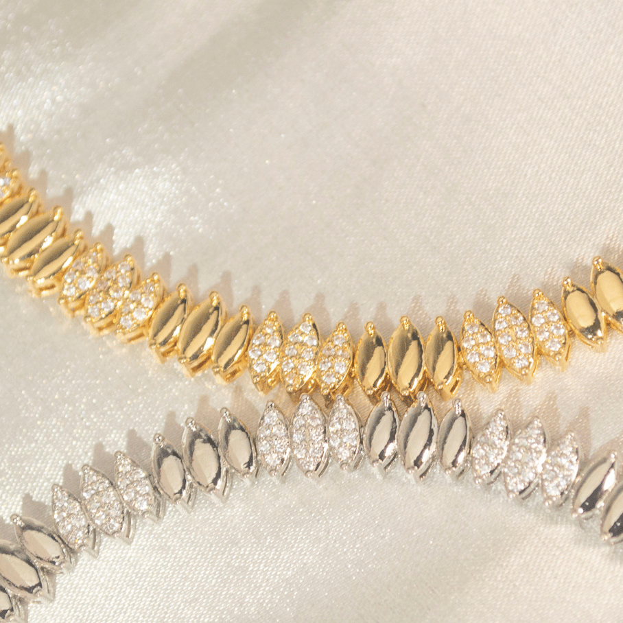 Pulseira Riviera Baguete lisa e Cravejada - Banho de Rodio