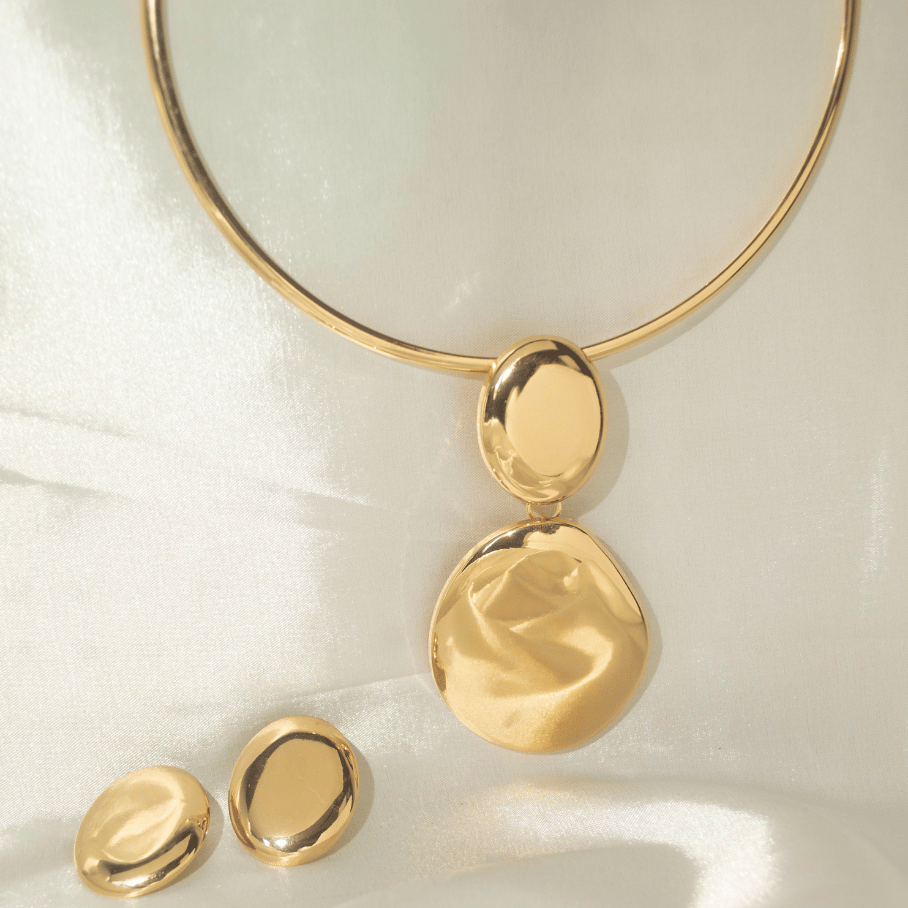 Conjunto Aro Brinco Oval Liso - Banho de Ouro