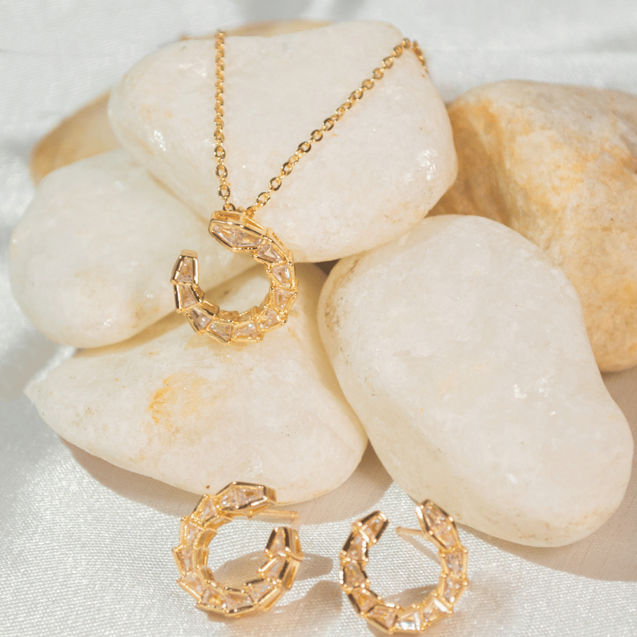 Conjunto Arco Cravejado Baguetes - Banho de Ouro