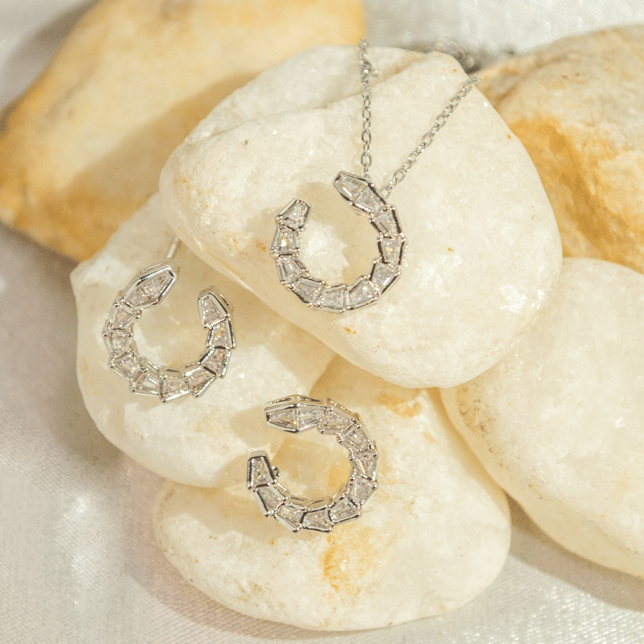 Conjunto Arco Cravejado Baguetes - Banho de Rodio