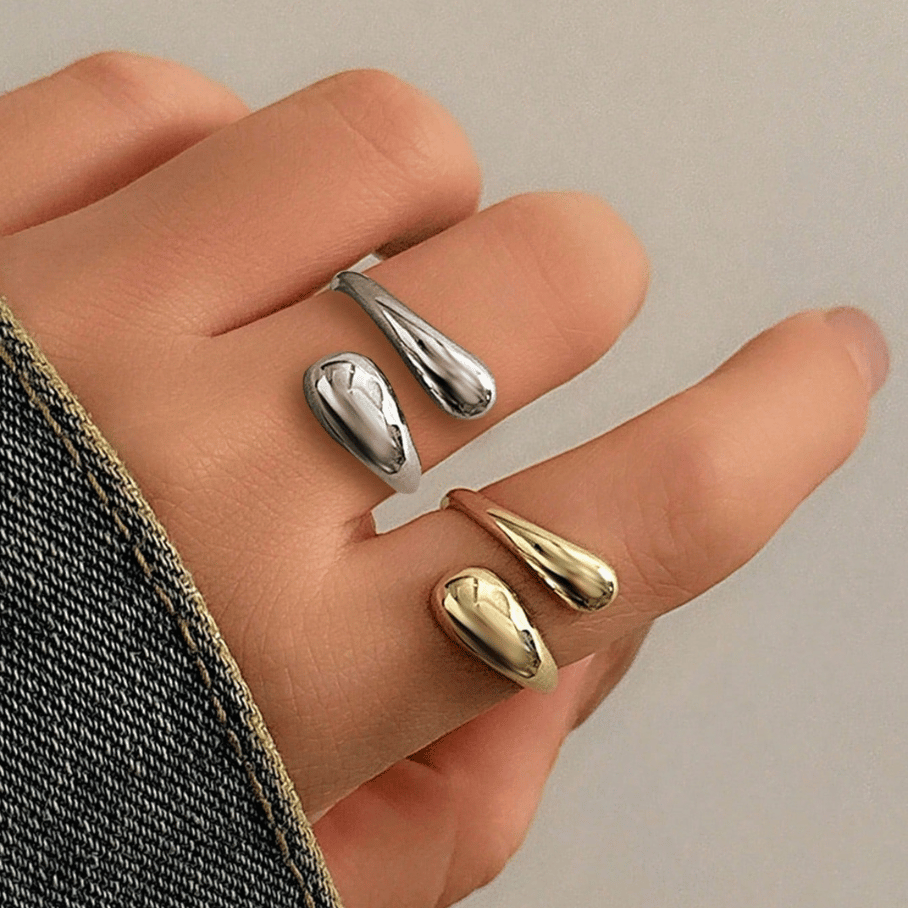 Anel Ajustável Geométrico em Gota de Água Minimalista de -  Aço Inoxidável