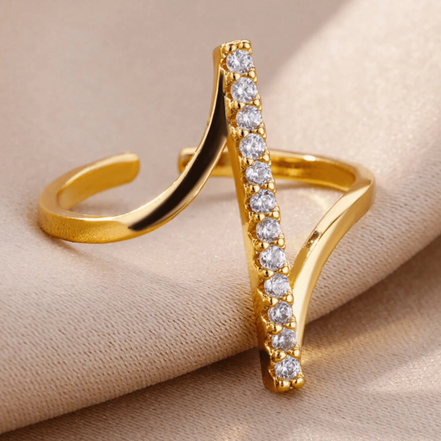 Anel Cravejado Regulável - Aço com Banho