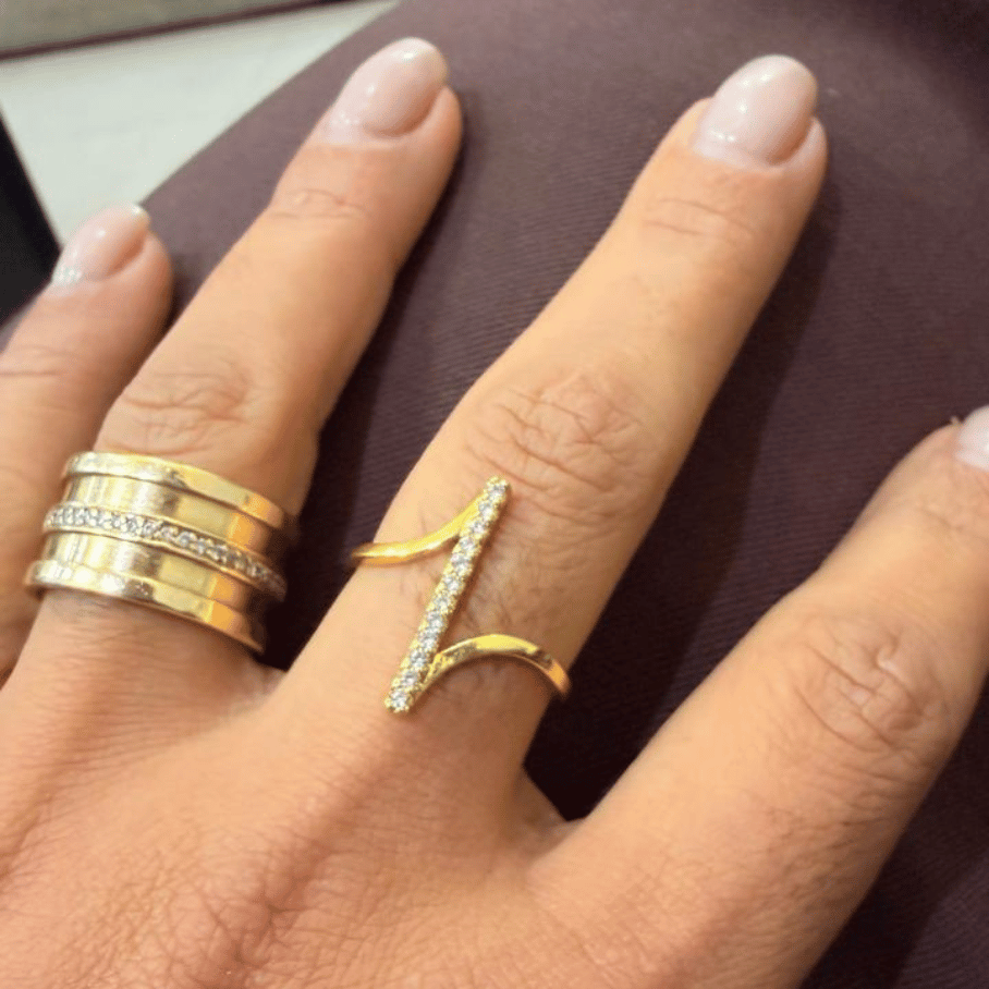 Anel Cravejado Regulável - Aço com Banho