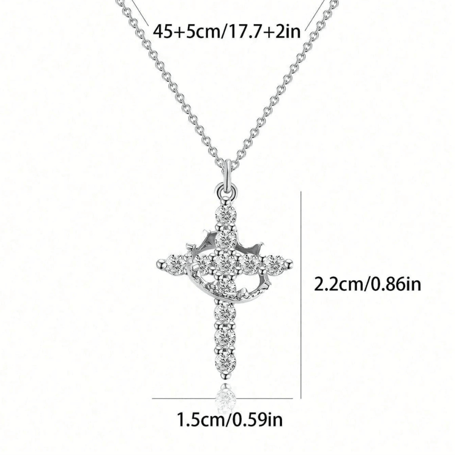 Colar com Pingente de Coroa e Cruz Cravejada  - Aço Inox