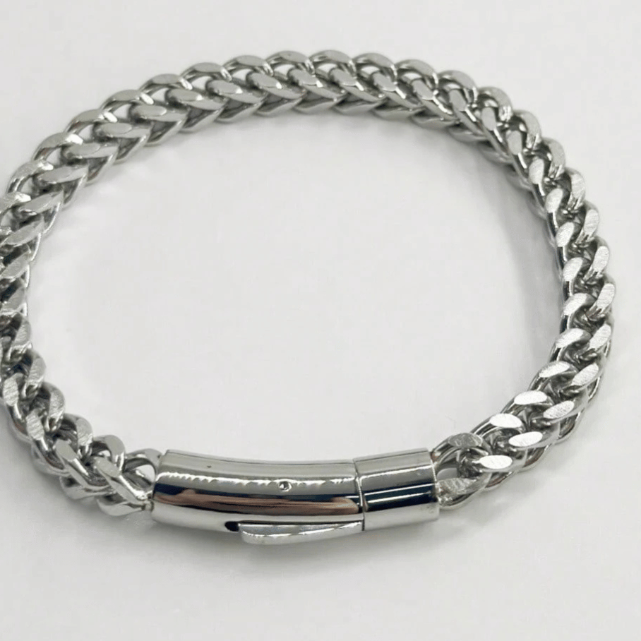 Pulseira Masculina em Elo Grumet dupla em aço inox Fecho com Trava